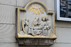 02-4 Charles Bacigalupo Sexton Undertaker Under A Carving At Church of the Most Precious Blood At 109 Mulberry St In Little Italy New York City